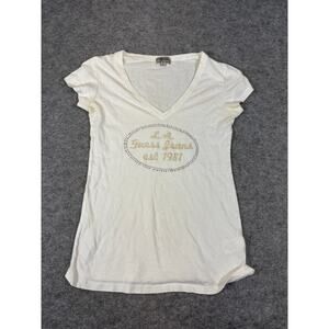 Vintage Guess Jeans LA 1981 T-Shirt Women Small Stud V-Neck Retro Streetwear Y2K